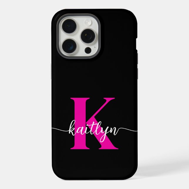 Black Hot Pink Monogram iPhone Case (Back)