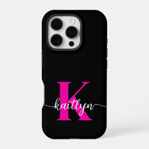 Black Hot Pink Monogram iPhone 16 Pro Case