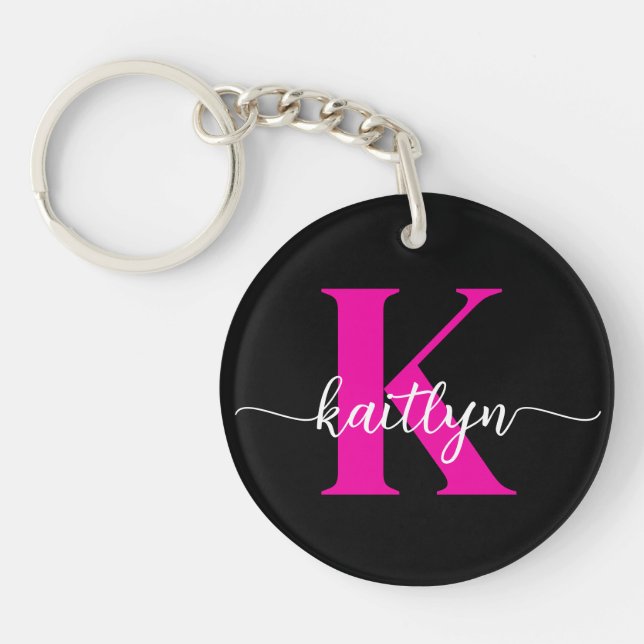 Black Hot Pink Monogram Key Ring (Front)