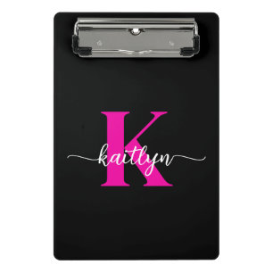 Black Hot Pink Monogram Mini Clipboard