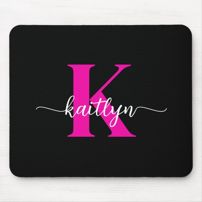 Black Hot Pink Monogram Mouse Pad (Front)