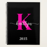 Black Hot Pink Monogram Planner<br><div class="desc">This simple, elegant black 8.5 x 11 soft planner with your first name in a trendy script font in white and your first initial in a modern cap font in hot pink is perfect for you. It's stylish and trendy and yet very classic. It will make keeping appointments, meetings, deadlines,...</div>