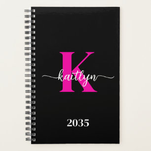Black Hot Pink Monogram Planner