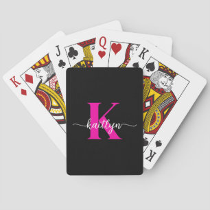 Black Hot Pink Monogram Playing Cards