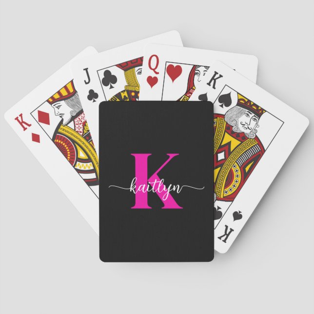 Black Hot Pink Monogram Playing Cards (Back)