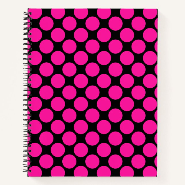 Black Hot Pink Polka Dot Notebook (Front)