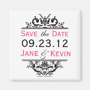 Black & Hot Pink Save the Date Magnet