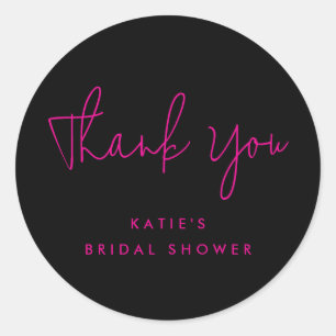 Black & Hot Pink Simple Rustic Thank You Classic Round Sticker