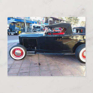 Black Hot Rod with White Wall Tires at Car Show Postcard