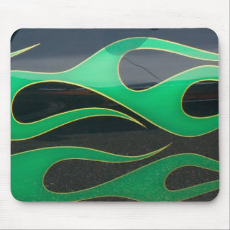 black hotrod paint with green flames mouse pad