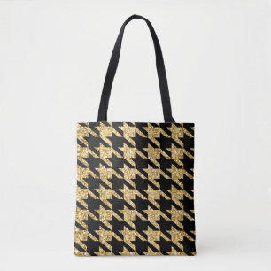 Black Houndstooth And Gold Glitter Tote Bag