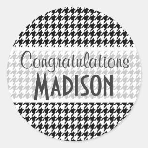 Black Houndstooth Classic Round Sticker