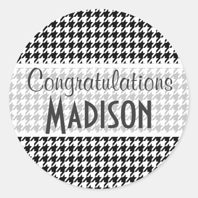 Black Houndstooth Classic Round Sticker (Front)