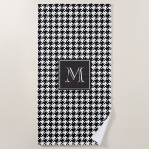 Black Houndstooth Monogram Beach Towel