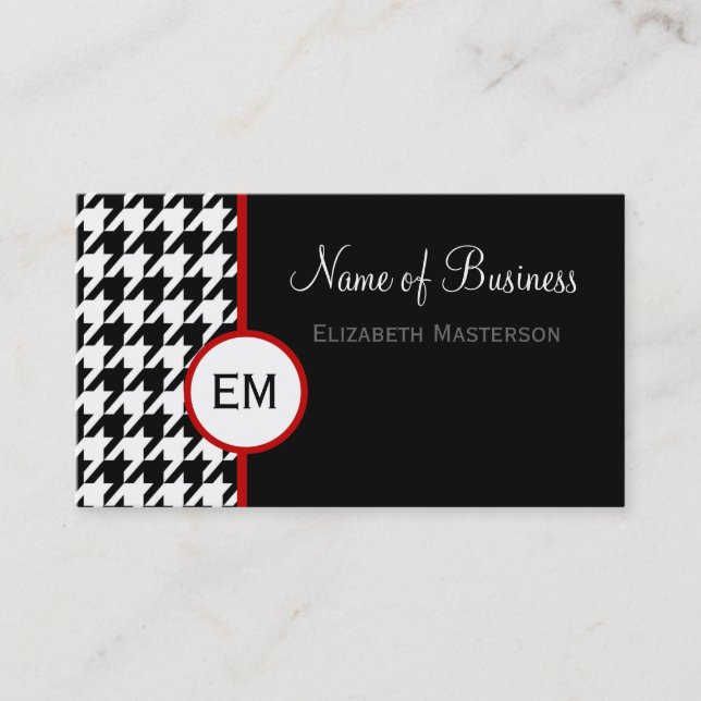 Black Houndstooth Monogram Business Card (Front)
