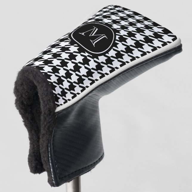 Black Houndstooth Monogrammed Initial Golf Head Cover (3/4 Front)