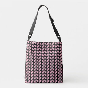 Black Houndstooth Pattern on Pink Ladies Crossbody Bag