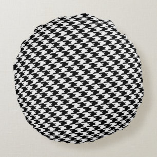 Black Houndstooth Pattern Round Pillow