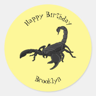Black hungry scorpion cartoon illustration classic round sticker
