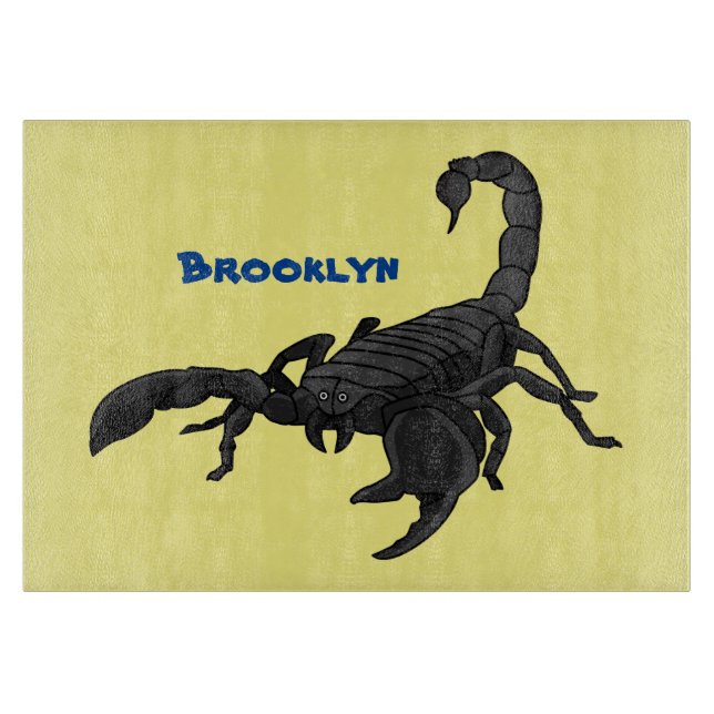 Black hungry scorpion cartoon illustration cutting board (Front)