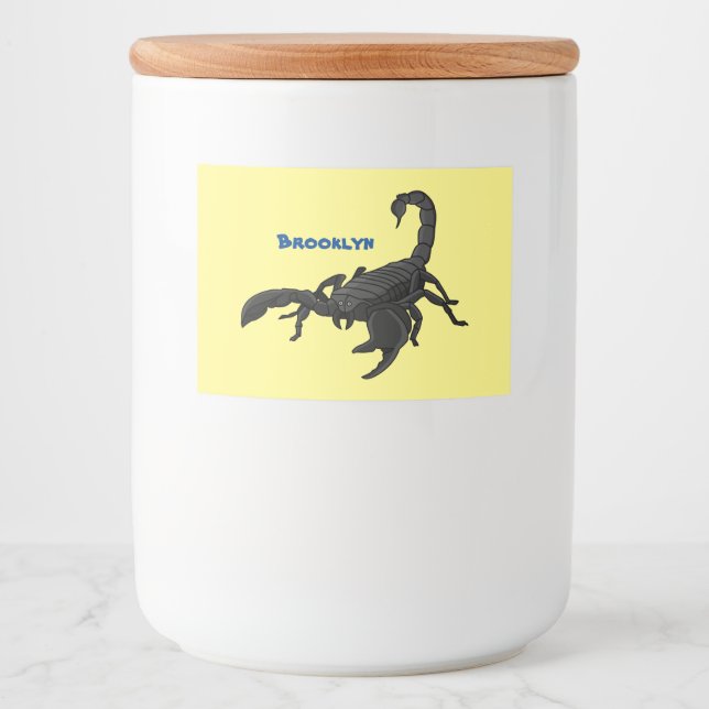 Black hungry scorpion cartoon illustration  food label (Front)