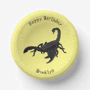 Black hungry scorpion cartoon illustration paper plate