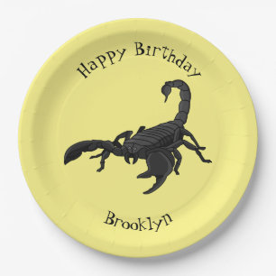 Black hungry scorpion cartoon illustration paper plate