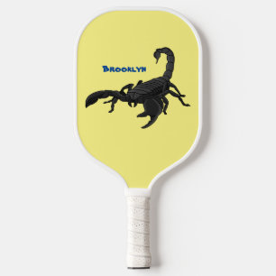 Black hungry scorpion cartoon illustration pickleball paddle