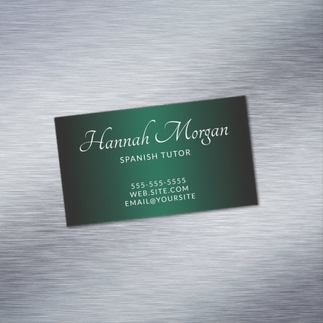 Black Hunter Green Ombre Elegant Script Magnetic Business Card (In Situ)
