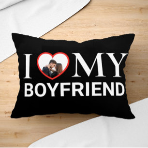 Black I Love My Boyfriend Your Photo Heart  Lumbar Lumbar Cushion