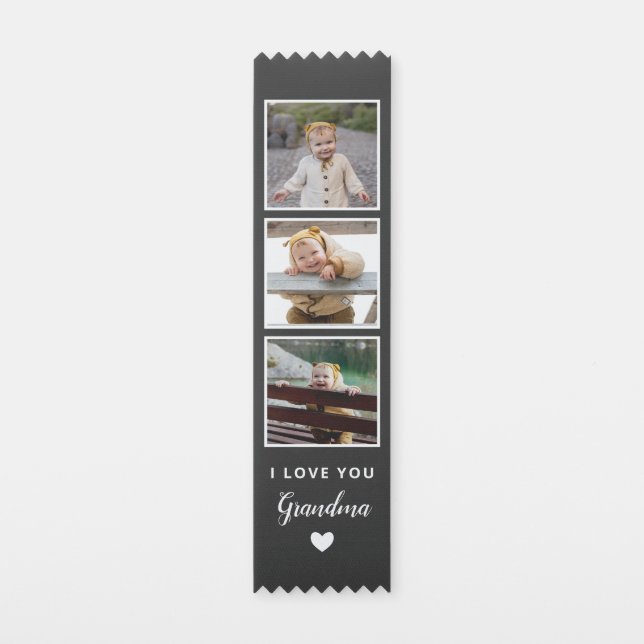 Black I Love You Grandma Heart Photo Collage Award Ribbon (Front)