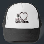black i luv 1 trucker hat<br><div class="desc">cute and bubbly font that says " I Love My GIRLFRIEND" with a huge heart that allows you to insert your image, in colour black and light pink</div>
