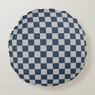 Black ice chequered board pattern round cushion