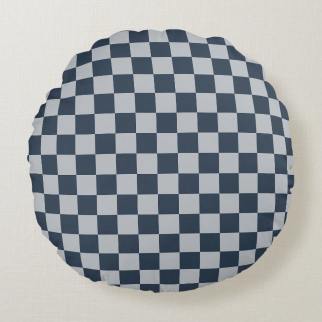 Black ice chequered board pattern round cushion (Front)