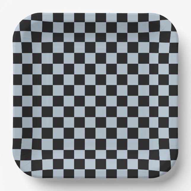 Black ice chequered pattern paper plate (Front)