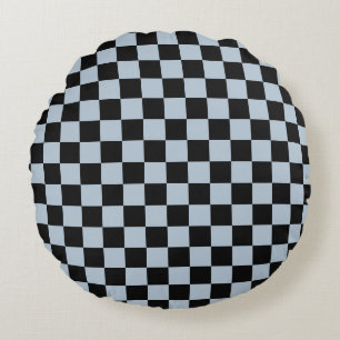 Black ice chequered pattern round cushion