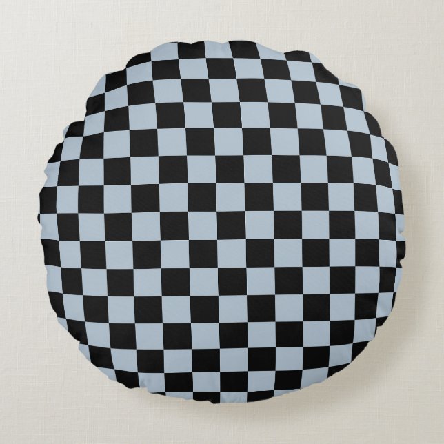 Black ice chequered pattern round cushion (Front)