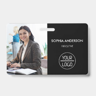 Black ID Card   Modern Minimalist Company Employee Badge