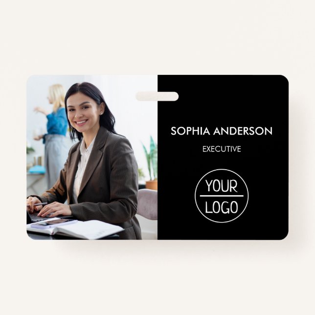 Black ID Card | Modern Minimalist Company Employee ID Badge (Front)