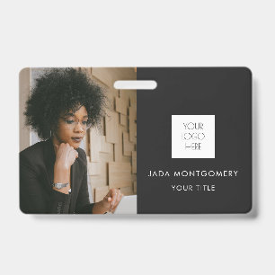 Black ID Card   Modern Minimalist Photo And Logo Badge