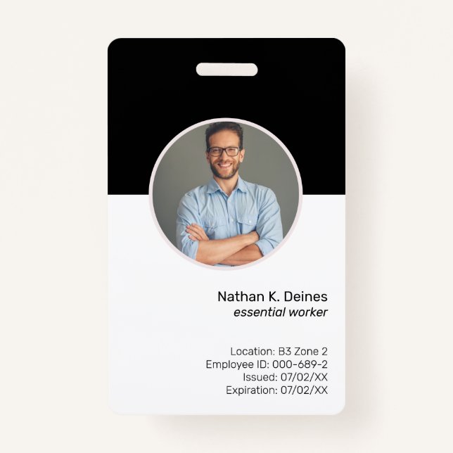 Black ID | Employee Photo ID Company Security ID Badge (Front)