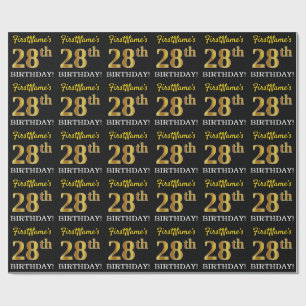 Black, Imitation Gold "28th BIRTHDAY" Wrapping Paper