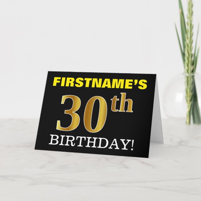 Black, Imitation Gold "30th BIRTHDAY" Card (Front)