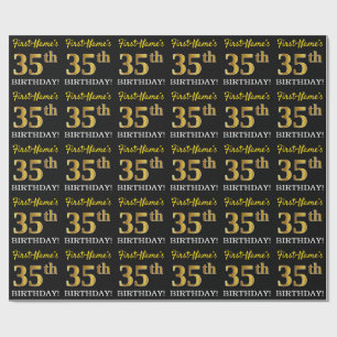 Black, Imitation Gold "35th BIRTHDAY" Wrapping Paper
