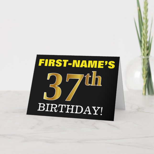Black, Imitation Gold "37th BIRTHDAY" Card (Front)