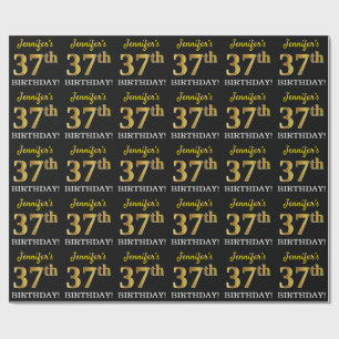 Black, Imitation Gold "37th BIRTHDAY" Wrapping Paper