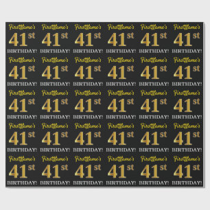 Black, Imitation Gold "41st BIRTHDAY" Wrapping Paper