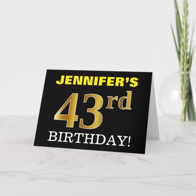 Black, Imitation Gold "43rd BIRTHDAY" Card (Front)
