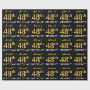 Black, Imitation Gold "48th BIRTHDAY" Wrapping Paper