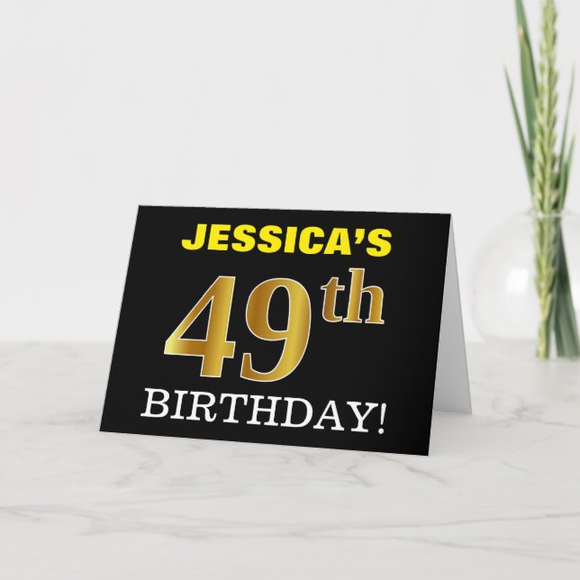 Black, Imitation Gold "49th BIRTHDAY" Card (Front)